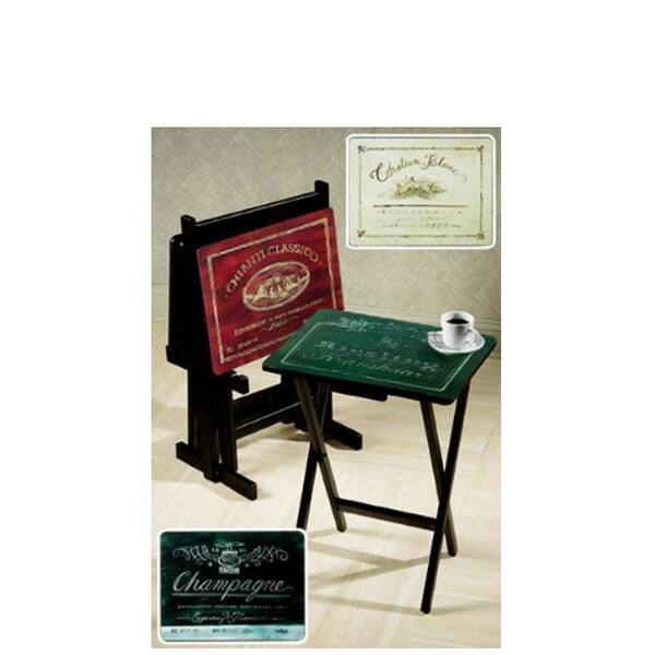 Unbranded Wine Label Artistic TV and Snack Trays with Stand (Set of 4)