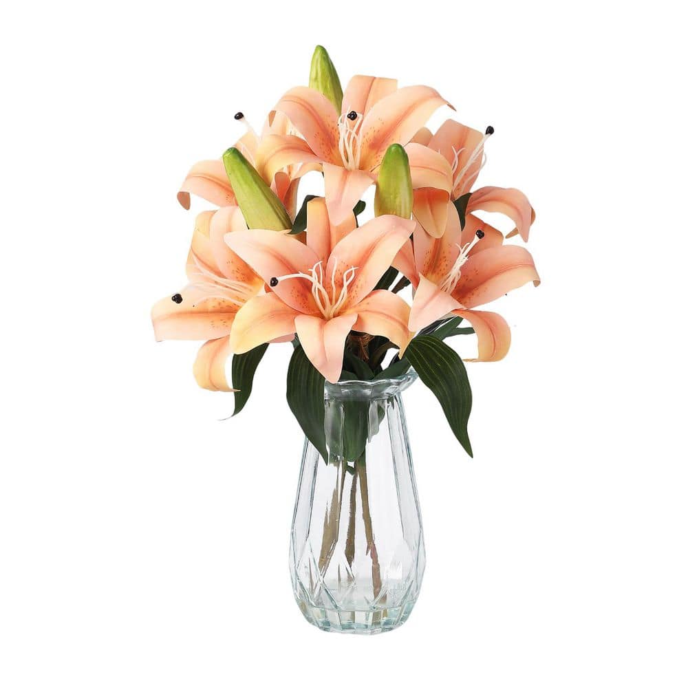 Artificial Lily Bouquet with Glass Vase 19.7 in. Tall, Lifelike