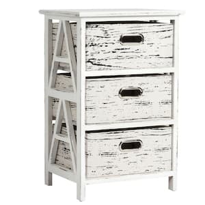 3-Drawer White Chest of Drawers Nightstand 16 in. L x 12 in. W x 24.5 in. H