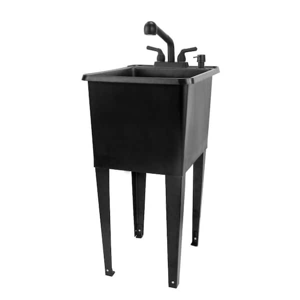 TEHILA 17.75 in. x 23.25 in. Thermoplastic Freestanding Space Saver Utility Sink in Black - Black Faucet, Soap Dispenser