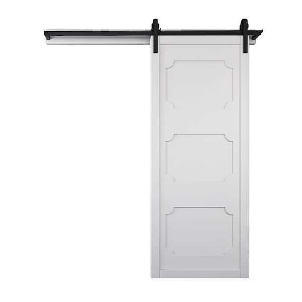 VeryCustom 30 in. x 84 in. The Harlow III Bright White Wood Sliding Barn Door with Hardware Kit in Stainless Steel