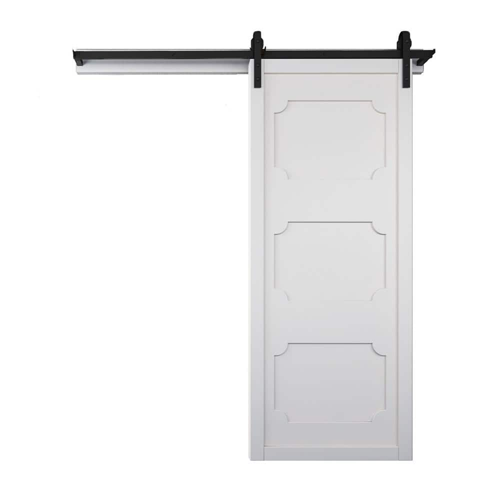 VeryCustom 42 in. x 84 in. The Harlow III Bright White Wood Sliding Barn Door with Hardware Kit