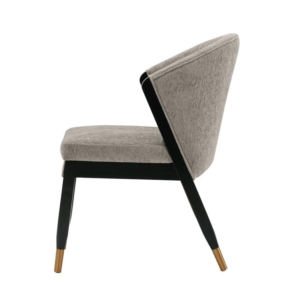 Stone Gray Boucle Upholstered Side Chair with Elm Wood Legs