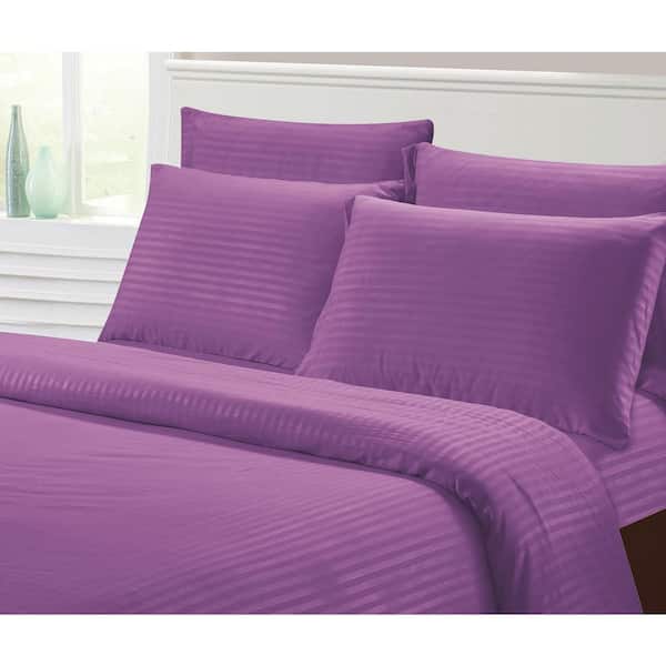 Hotel Club 6 Piece Purple Striped Microfiber Queen Size Deep Pocket Sheet Set