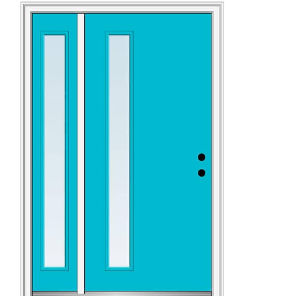 MMI Door 51 in. x 81.75 in. Clear Low-E Glass Left-Hand 1-Lite Modern Painted Fiberglass Smooth Prehung Front Door with Sidelite