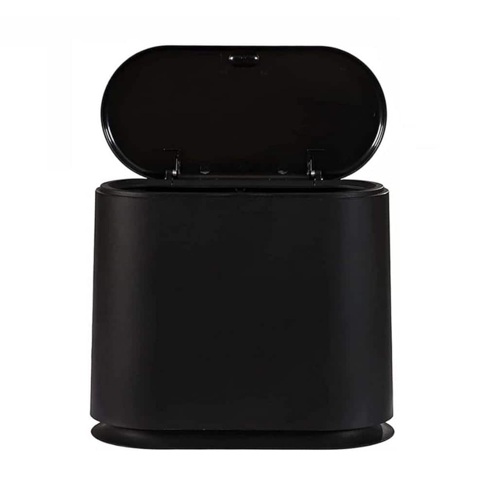 3.17 Gal. Black Plastic Trash Can with Press Top Lid for Bathroom Narrow Ga