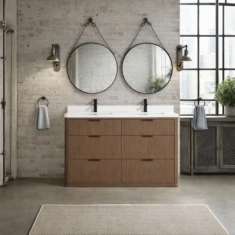 Aria 55 W x 22 in D x 34.5 H Double Bath Vanity in Smoked Oak with Engineered Quartz Top in White with White Basin price history on PriceWatchPro