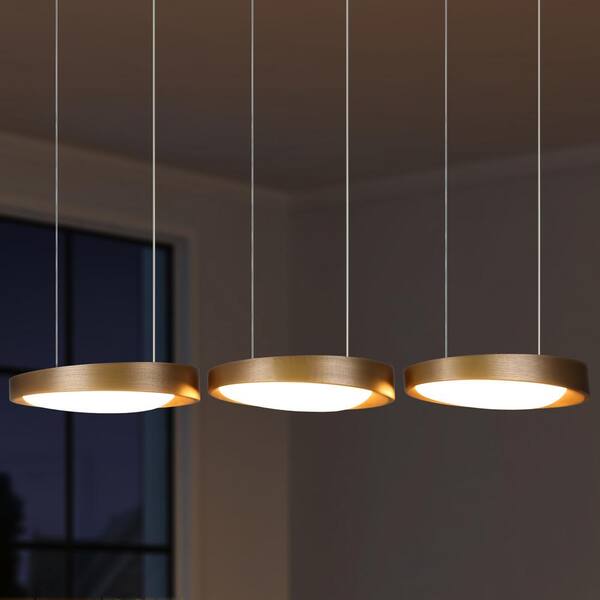 Zevni 24-Watt Integrated LED Linear Pendant Lights Fixture, Dark Gold Aluminum Chandelier for Dining Room and Kitchen