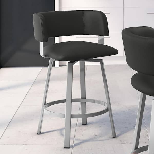Stinson 30 in. Glossy Grey Metal Mat Charcoal Black Polyurethane Bar Stool