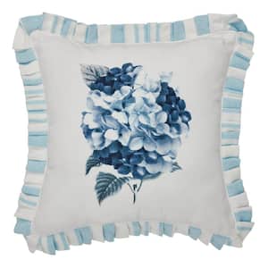 Finders Keepers Soft White Blue-Grey Sky Blue Ruffled Hydrangea 12 in. x 12 in. Throw Pillow