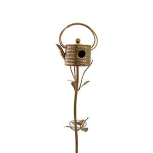 65 in. Tall Antique Copper Teapot Birdhouse Octagonal Teapot