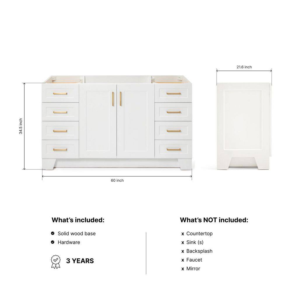 Taylor 60'' White Freestanding Single Vanity with Brass Hardware