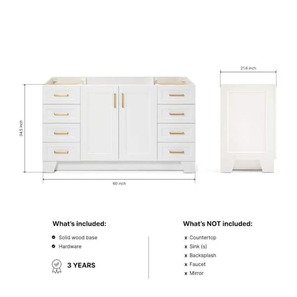 Taylor 60 in. W x 21.5 in. D x 34.5 in. H Freestanding Bath Vanity Cabinet Only in White