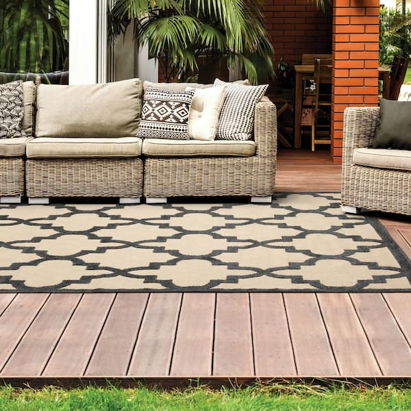 Marina Black 8 ft. x 11 ft. Outdoor Patio Area Rug