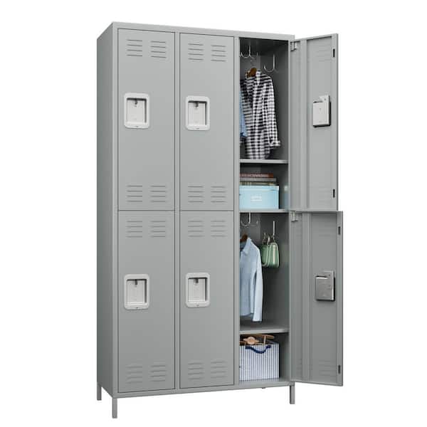 Metal Freestanding Cabinet 72 in. H x 35.43 in. W x 15.75 in. D Steel Locker with 6-Lockable Doors in Light Gray