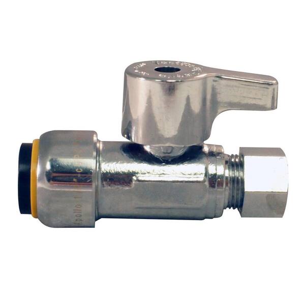 Tectite 1/2 in. Chrome-Plated Brass Push-to-Connect x 3/8 in. Compression Quarter-Turn Straight Stop Valve