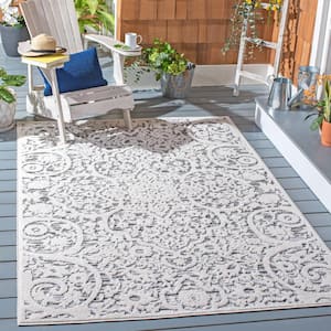 Cabana Ivory/Gray Doormat 3 ft. x 5 ft. Medallion Striped Indoor/Outdoor Patio Area Rug