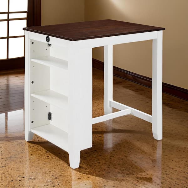 Benjara 36 in. White and Brown Wood 4-Legs Dining Table Seating for 4 ...