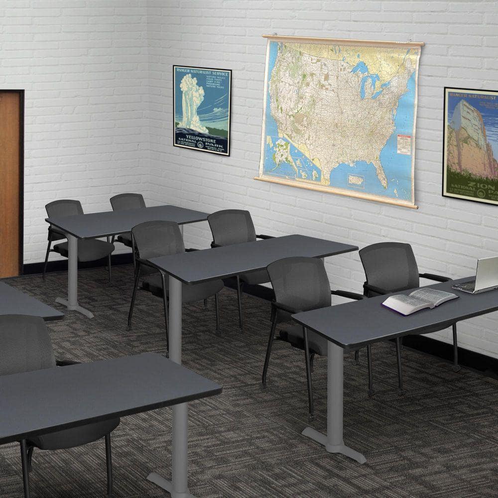 Cain 48 in. x 24 in. Grey Table Top T-Base Training Seminar Table Desk, Grey Base and 2 Knight Mesh Chairs