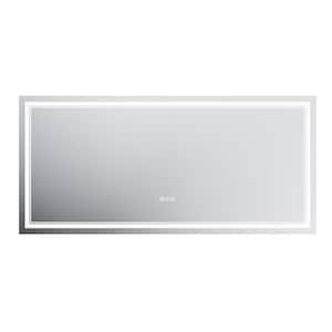 60 in. W x 28 in. H Rectangular Frameless Front Backlit Dimmable LED Light Wall Bathroom Vanity Mirror with Anti-Fog