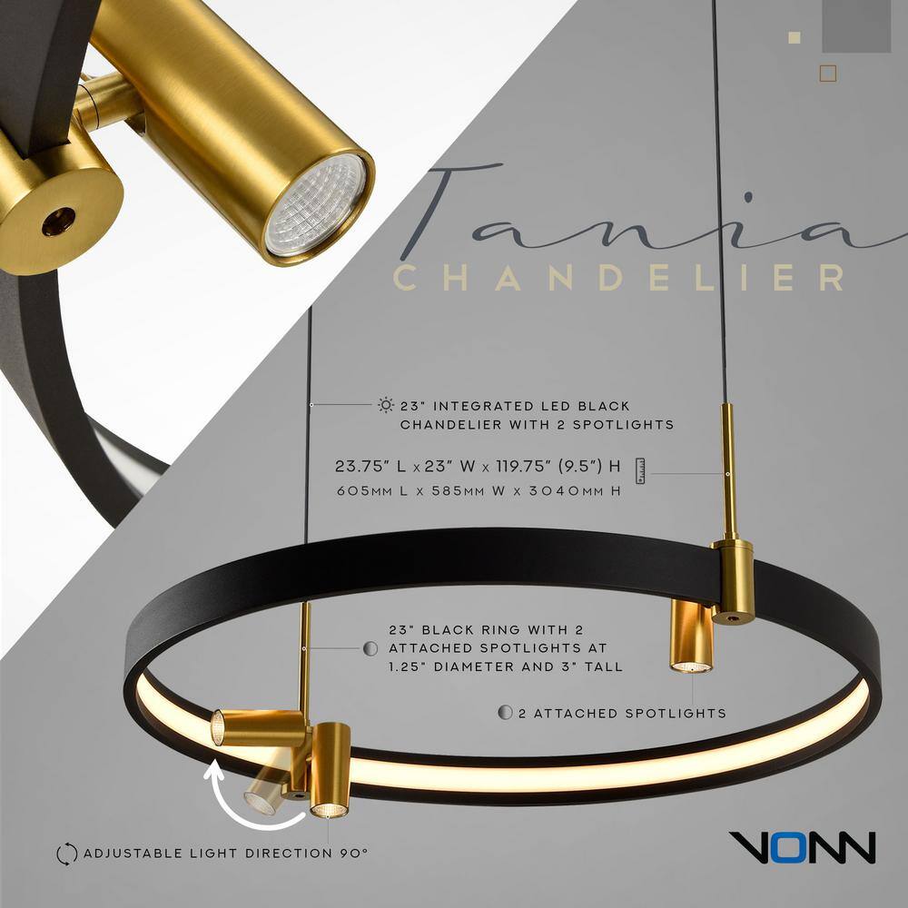 Tania 23" Black and Brass LED Ring Chandelier