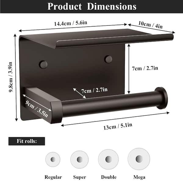 Adhesive or Screw Wall Mount Toilet Paper Holder with Phone Shelf Rustproof in Bronze