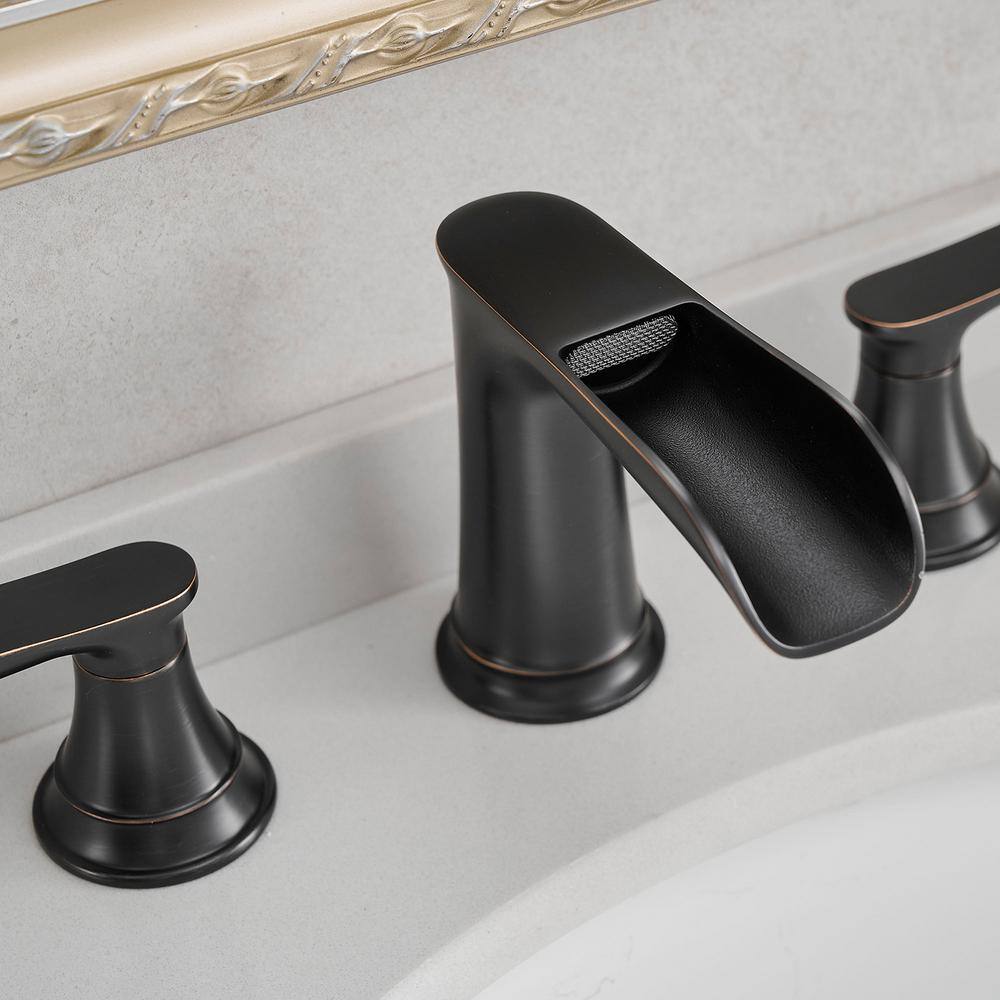 Oil Rubbed Bronze 8-Inch Widespread Waterfall Bathroom Faucet