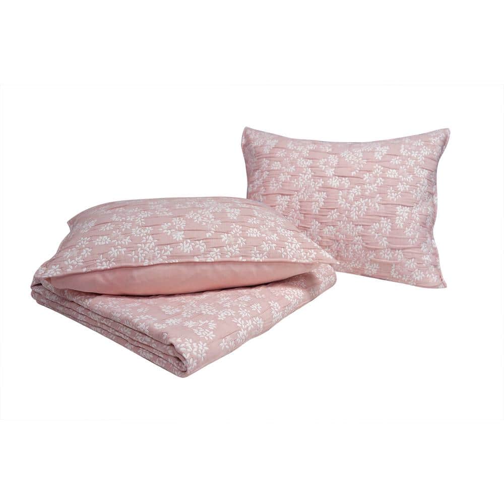 King Rose Blush Cotton Reversible Quilt Set