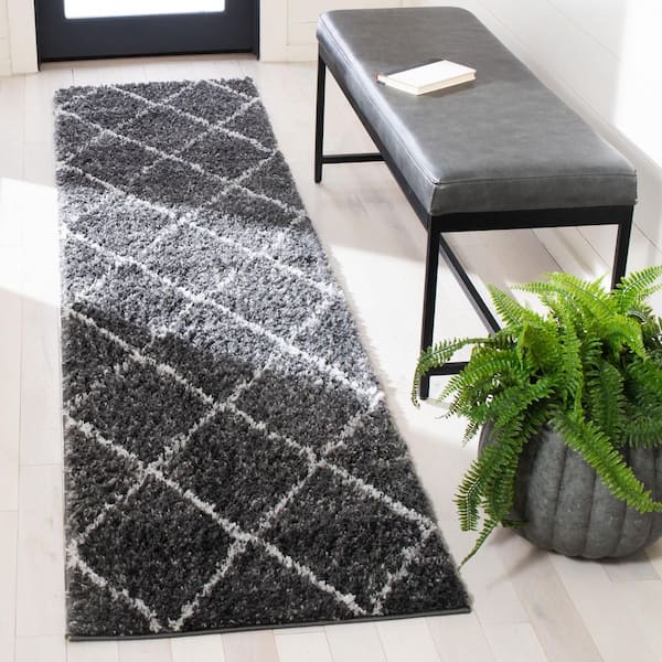 August Shag 2 ft. x 9 ft. Dark Gray/Ivory Diamond Runner Rug