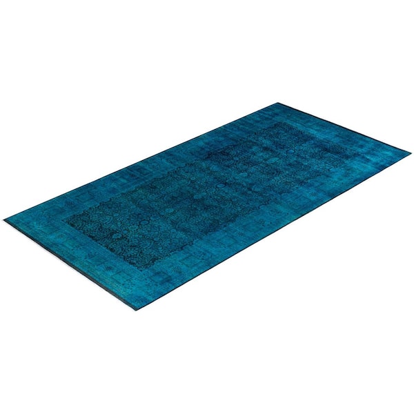 Overdyed Blue 9 ft. x 12 ft. Solid Wool Indoor Area Rug