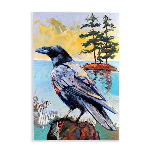 Stupell Industries Crow in Modern Landscape by Adam Swanson Unframed Animal Graphic Art Print 19 in. x 13 in.