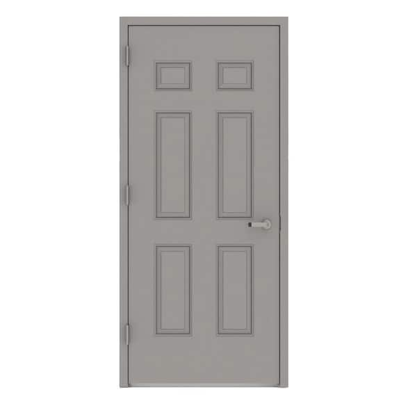 L.I.F Industries 30 in. x 80 in. Gray Right-Hand 6-Panel Entrance Fire Proof Steel Prehung Commercial Door with Welded Frame