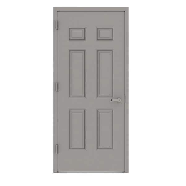 L.I.F Industries 32 in. x 80 in. Gray Right-Hand 6-Panel Fire Proof Prehung Commercial Entrance Door with Welded Frame