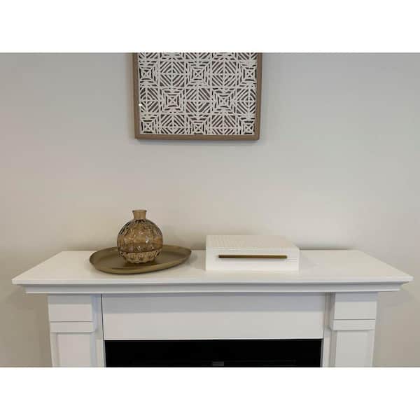 White, Wooden Decorative Storage Box with Faux Leather and Gold