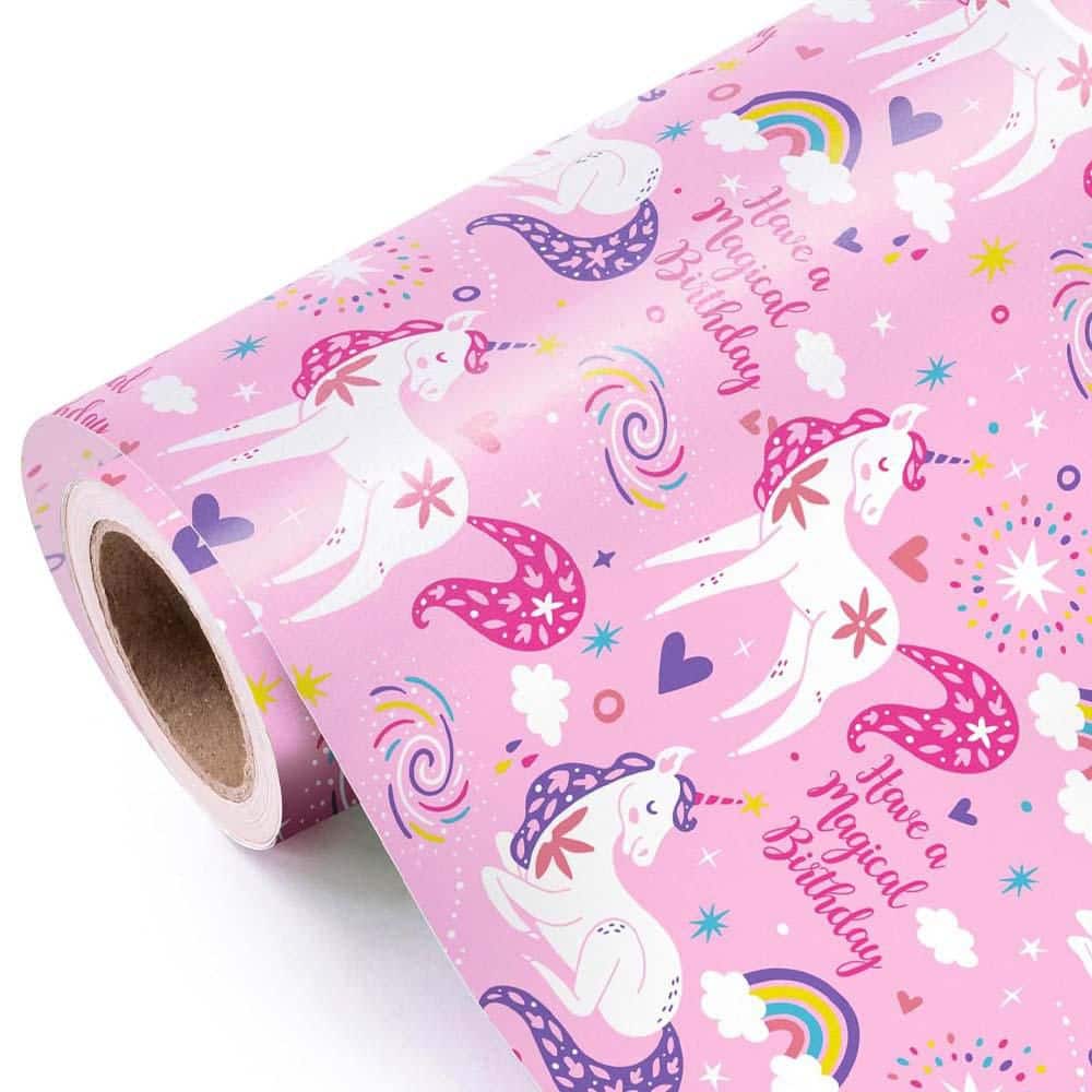 Pink Unicorn Birthday Wrapping Paper Roll 17 in. x 9.8 ft. Magical Design for Girls Baby Shower Holiday price history on PriceWatchPro