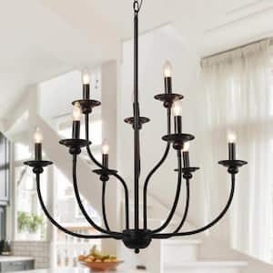 Modern Black Dining Room Candlestick Chandelier 9-Light Living Room Rustic Pendant for Bedroom Kitchen Table Staircase
