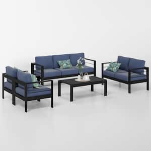 5-Piece Aluminum Patio Conversation Set with Blue Cushions