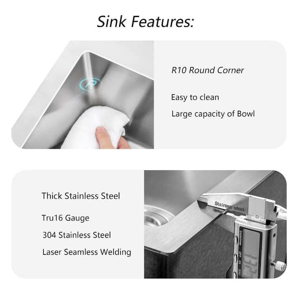 Dueyeeri - 15 in. Drop-in Single Bowl 16-Gauge Brushed Nickel Stainless Steel Kitchen Sink with Bottom Grids