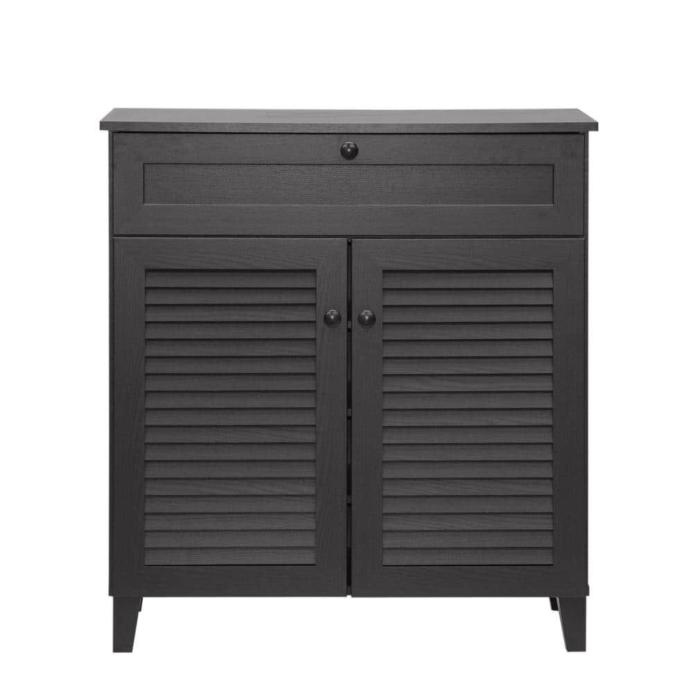 Espresso Wood Shoe Storage Cabinet with Drawer and Shelves