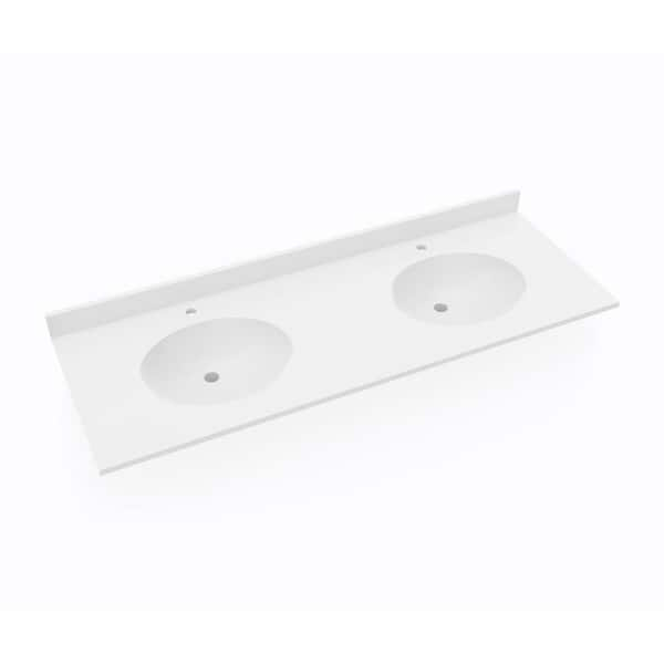 Swan Ellipse 61 in. W x 22 in. D Solid Surface Double Sink Vanity Top in White