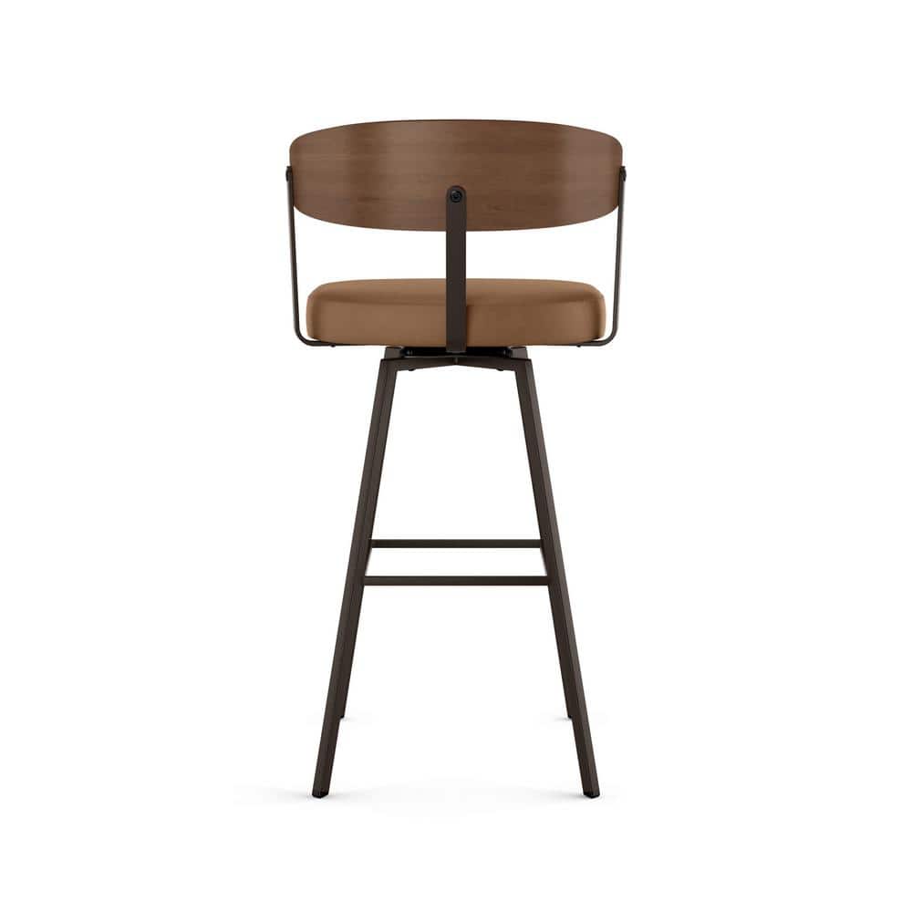 Tan Faux Leather and Dark Brown Wood Swivel Counter Stool