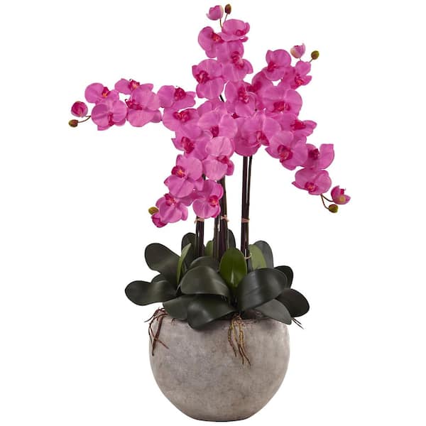 Nearly Natural Artificial Phalaenopsis Orchid Arrangement with Sand Colored Bowl