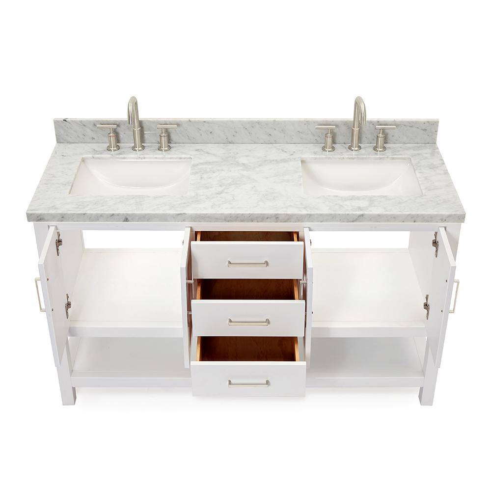 Magnolia 61" White Double Sink Bathroom Vanity with Marble Top