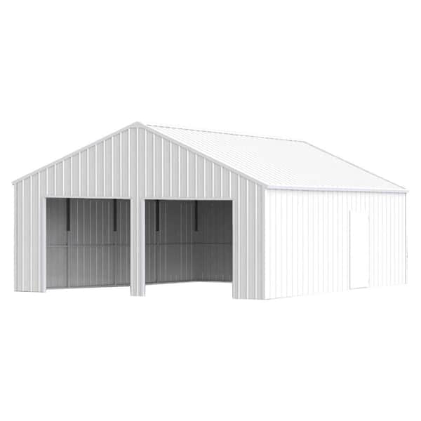 22 ft. W x 23 ft. D Double Garage Steel Barn Shed, Cream Heavy Duty Metal Garage Storage Shed (506 sq. ft.)