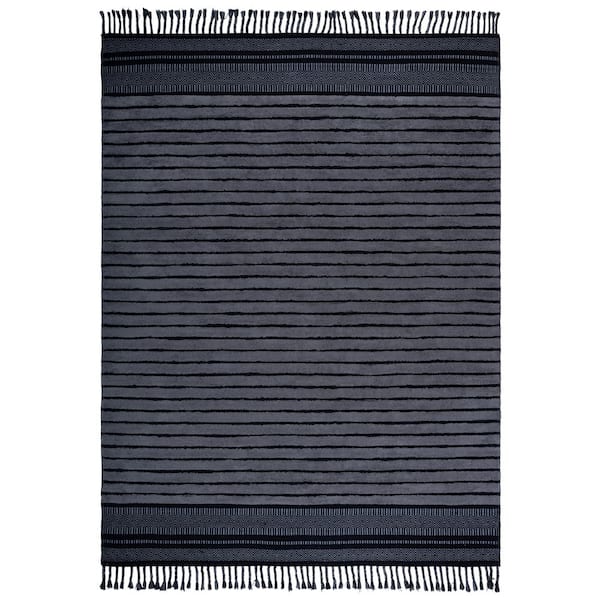 Cotton Kilim 6 ft. x 9 ft. Black/Grey Bohemian Striped Area Rug
