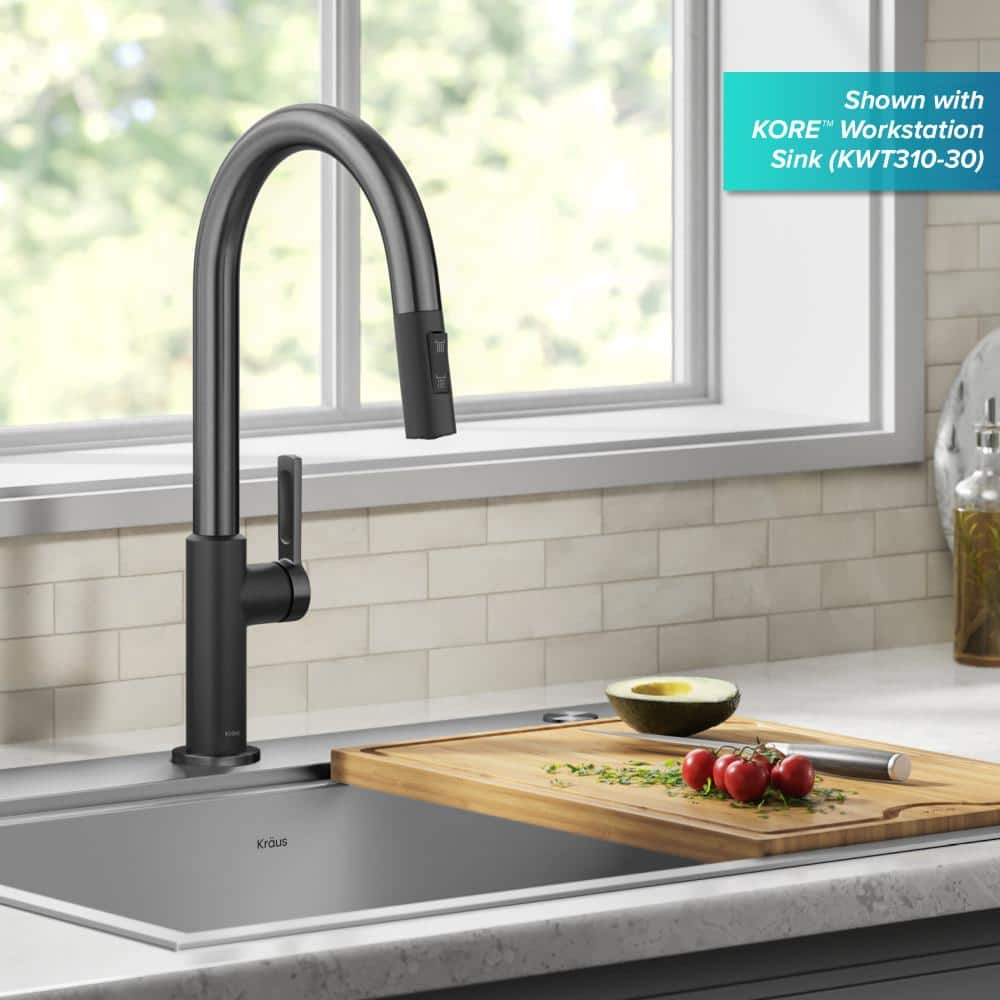 Matte Black Stainless Steel Pull-Down Kitchen Faucet with Spray