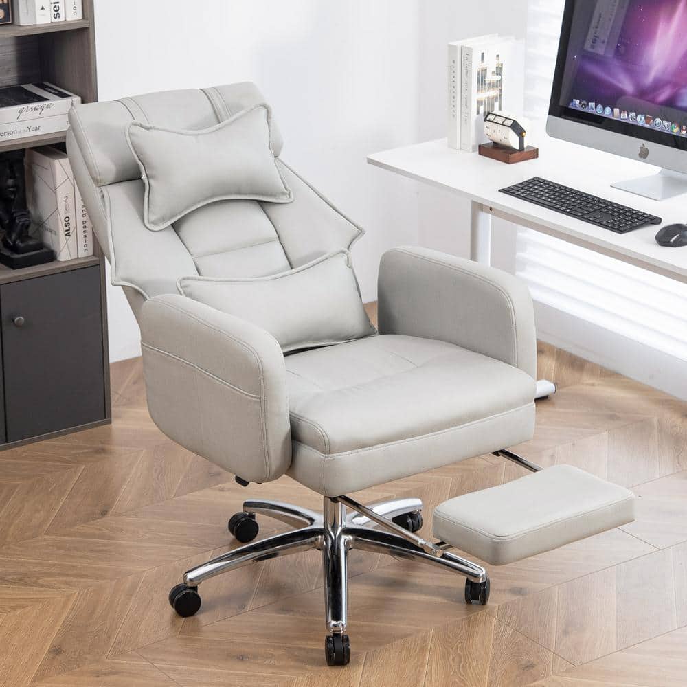 Swivel Ergonomic Technology Leather High Back Computer Office Sedentary Boss Chair with Lumbar Support Headrest,Grey -  Magic Home, OWS-JC400