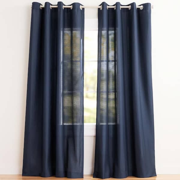 Loha Peacoat Blue Solid Light Filtering Grommet Top Curtain, 54 in. W x 84 in. L (Set of 2)