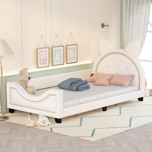 Beige Twin Size Upholstered Daybed with Carton Ears Shaped Headboard