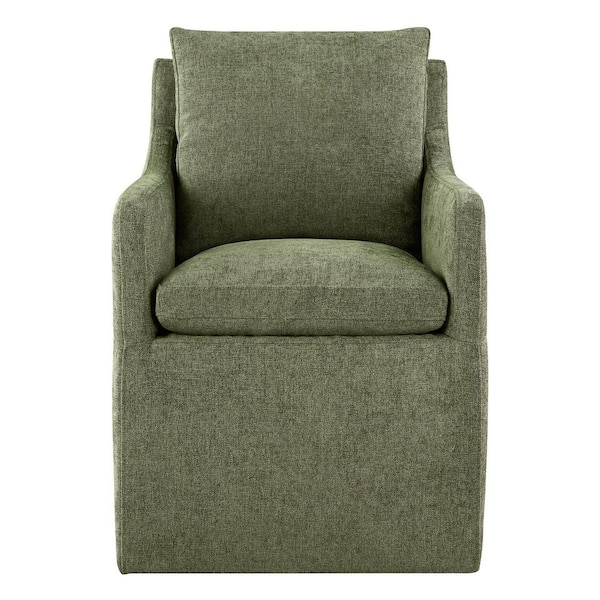 Halcyra No Assembly Green Fabric Upholstered Dining Chair with Casters Modern Accent Armchair for Diningroom Livingroom